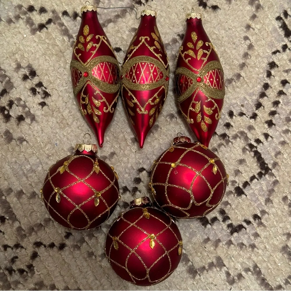 Vintage Lot 6 / Vintage RAUCH Red Gold Glitter Ornaments